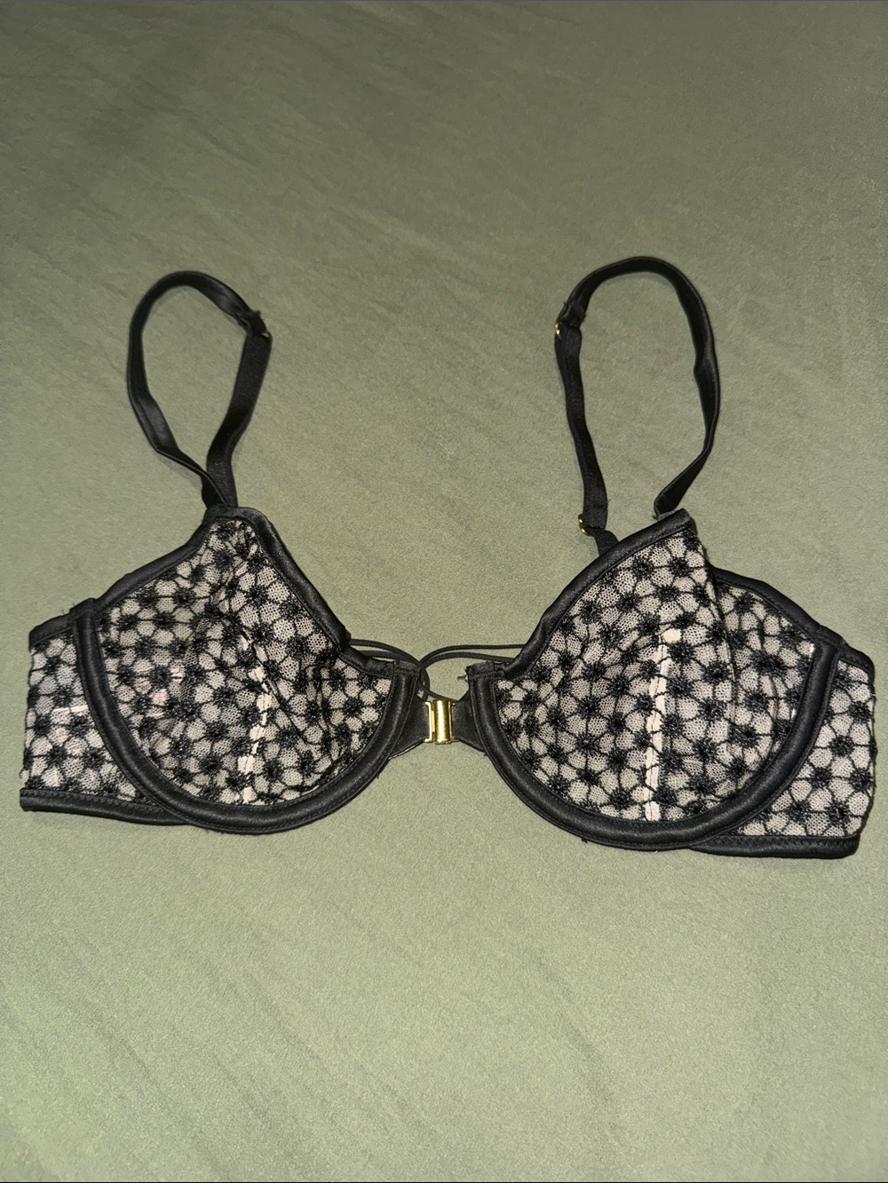 Victoria's Secret Black Lace Front-Clasp Demi Bra